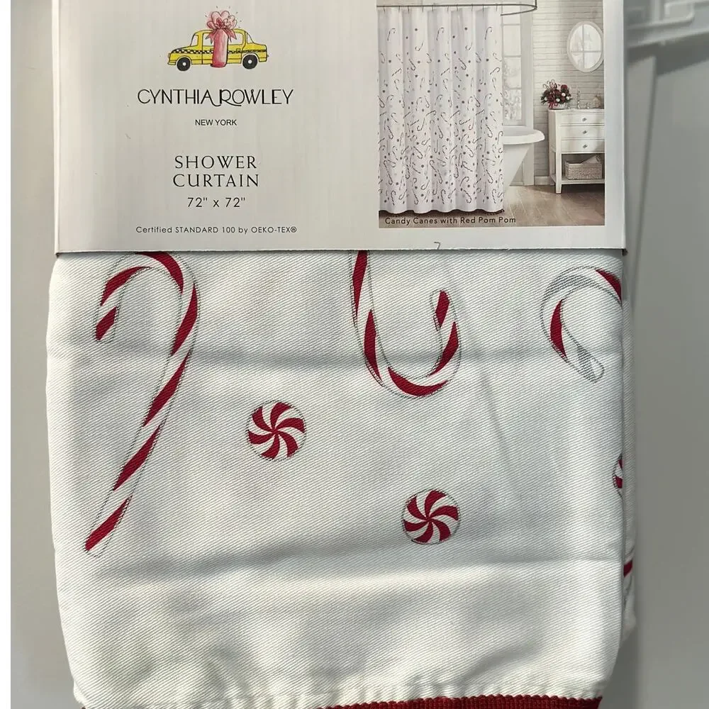 Cynthia Rowley Candy Canes Peppermint Candy Silver Highlights Shower Curtain